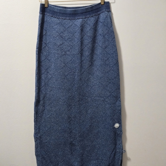 Blue Willi's Pure Indigo Cotton Knit Pencil Skirt Maxi Size XL Made In Denmark - Picture 5 of 16